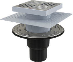 Сливной трап AlcaPlast APV4444 150x150 мм, вертикальный выпуск 75/50 мм, нержавеющая сталь - фото 337793