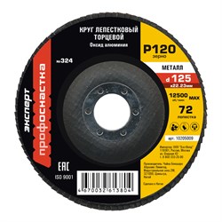 Лепестковый торцевой круг по стали Эксперт КЛТ 125/P120 №324 кальцинир. оксид алюминия ПрофОснастка 10205009 - фото 383709