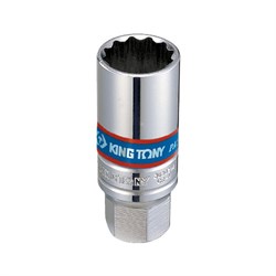 Торцевая 12-гранная головка King Tony свечная 3/8"DR с резиновым фиксатором, 21x70 мм 363021 - фото 679313