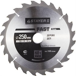 Диск пильный Stayer "MASTER-SUPER-Line" 250мм 60T 3682-250-30-60 - фото 83690