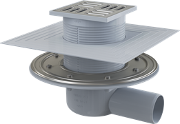 Сливной трап AlcaPlast APV1324 105x105 мм, боковой выпуск 50 мм, нержавеющая сталь