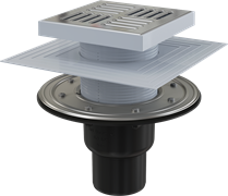 Сливной трап AlcaPlast APV4444 150x150 мм, вертикальный выпуск 75/50 мм, нержавеющая сталь
