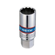 Торцевая 12-гранная головка King Tony свечная 3/8"DR с резиновым фиксатором, 21x70 мм 363021